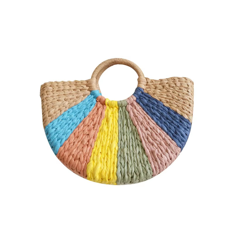 Women New Imitation Straw Handbags Woman Handmade Woven Basket Weave Handbag for Femme Ladies Simple All-Match Handbag